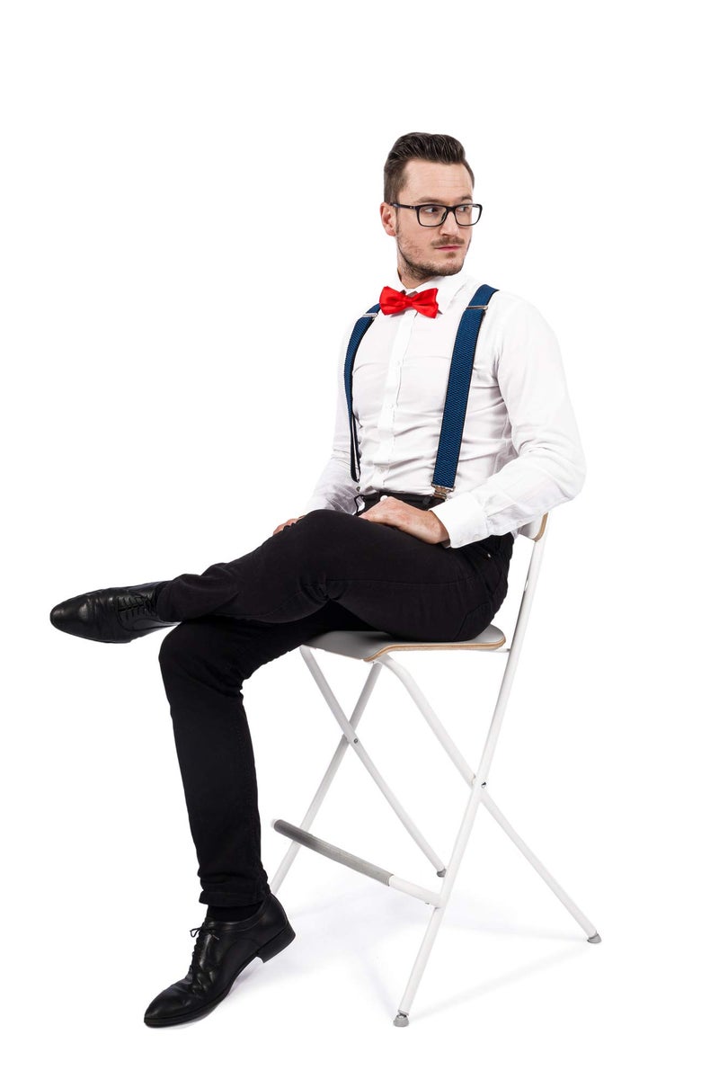 Decalen Mens Suspenders Very Strong Clips Heavy Duty Braces Big and Tall X Style (Blue) - Image 5